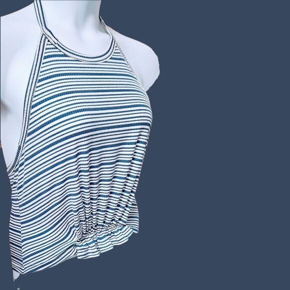 NSR Women's Stripped Ruched Halter Neck Top Size Large - Picture 3 of 14